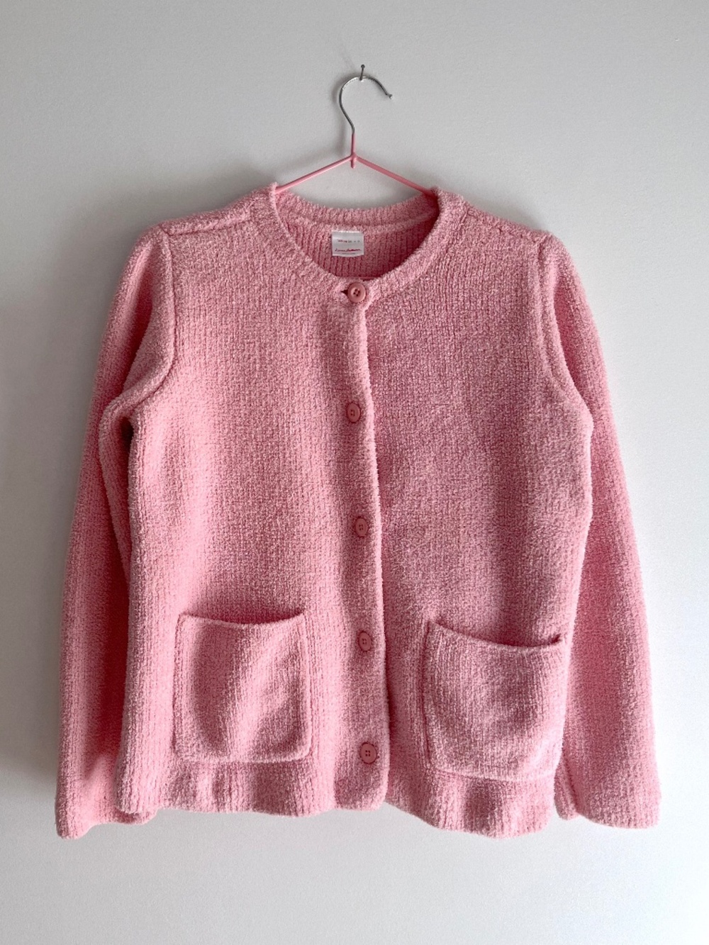 Fuzzy knit knit jacket / cardigan in medium pink - Size M